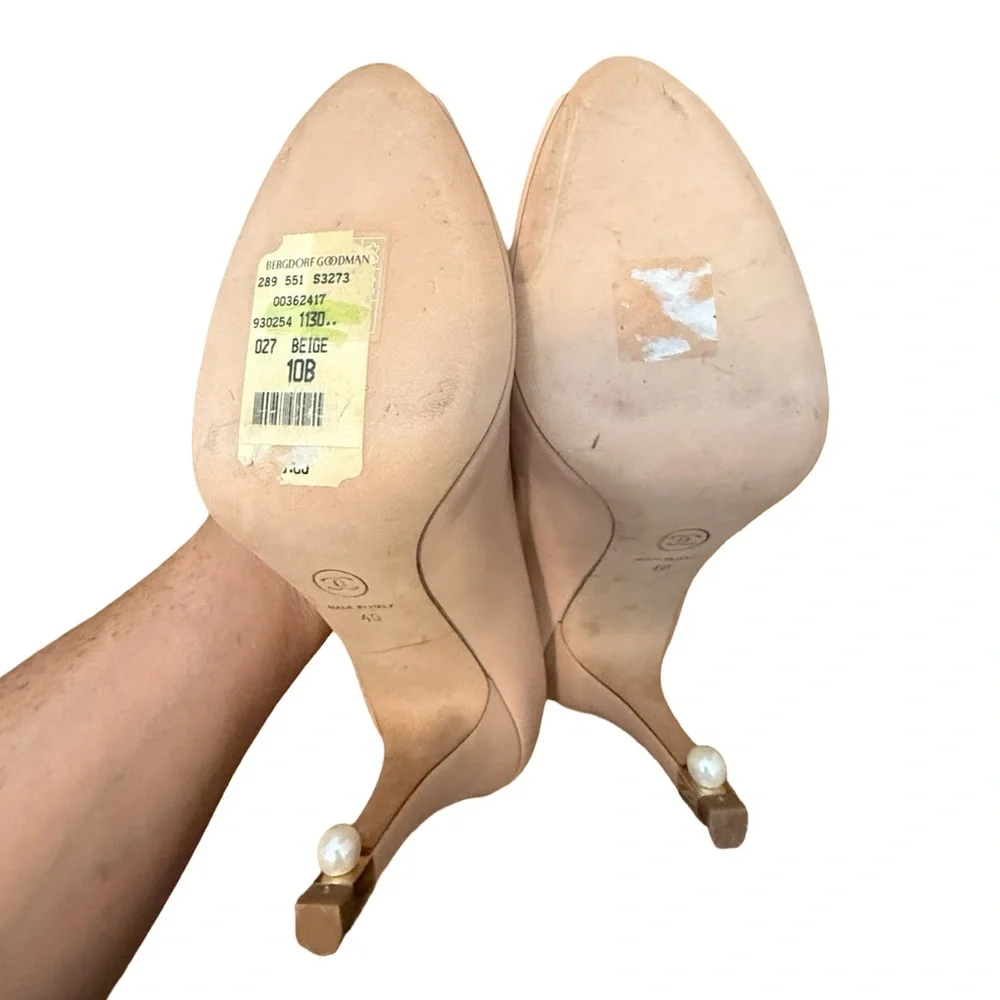 CHANEL Women's Nude Peep Toe Heels - Picture 7 of 8